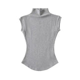 Women Summer Sexy Turtleneck Sleeveless T-Shirts Tops Solid Slim Fit Pullovers Causal Tees Shirts Female Streetwear