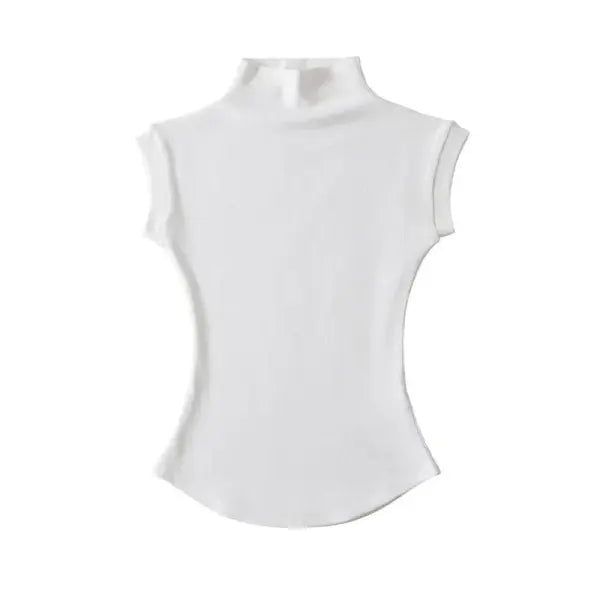 Women’s Sexy Sleeveless Turtleneck Top - Slim Fit Summer Mock Neck Tee & Streetwear Basic - WHITE / M