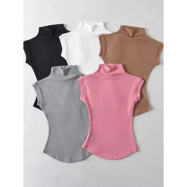 Women’s Sexy Sleeveless Turtleneck Top - Slim Fit Summer Pullover & Casual Streetwear Basic