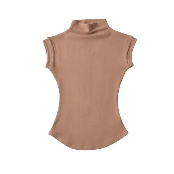 Women’s Sexy Sleeveless Turtleneck Top - Slim Fit Summer Mock Neck Tee & Streetwear Basic - Coffee / S
