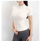 Women’s Slim Fit Yoga Top - Full Zip Stand Collar Short Sleeve Workout Shirt & Running Jacket