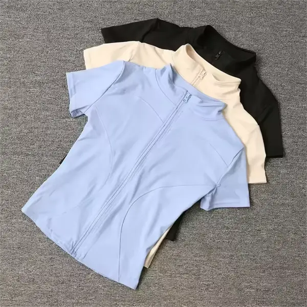 Women’s Slim Fit Yoga Top - Full Zip Stand Collar Short Sleeve Workout Shirt & Running Jacket
