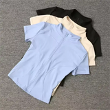 Women’s Slim Fit Yoga Top - Full Zip Stand Collar Short Sleeve Workout Shirt & Running Jacket