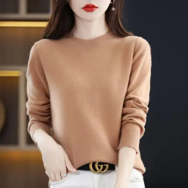 Women’s O-Neck Knit Sweater – Warm Basic Winter Pullover Long Sleeve Casual Solid Jumper - camel / XL