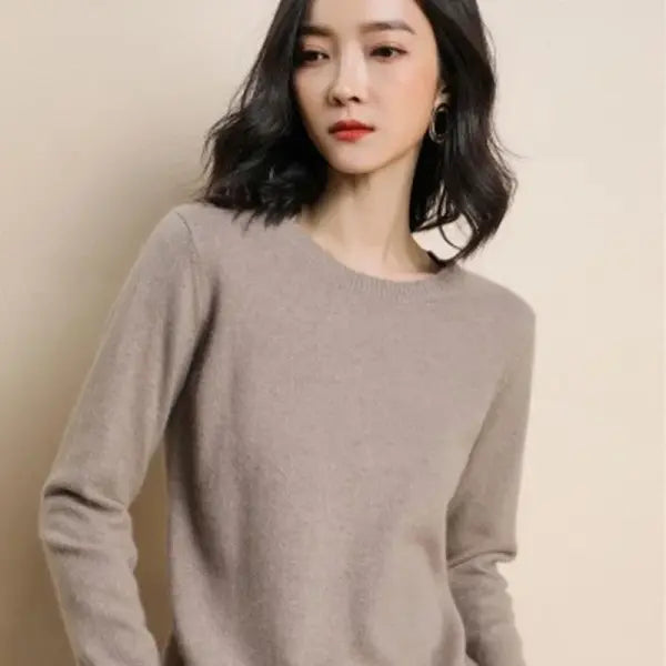 Women’s O-Neck Knit Sweater – Warm Basic Winter Pullover Long Sleeve Casual Solid Jumper - Khaki / L