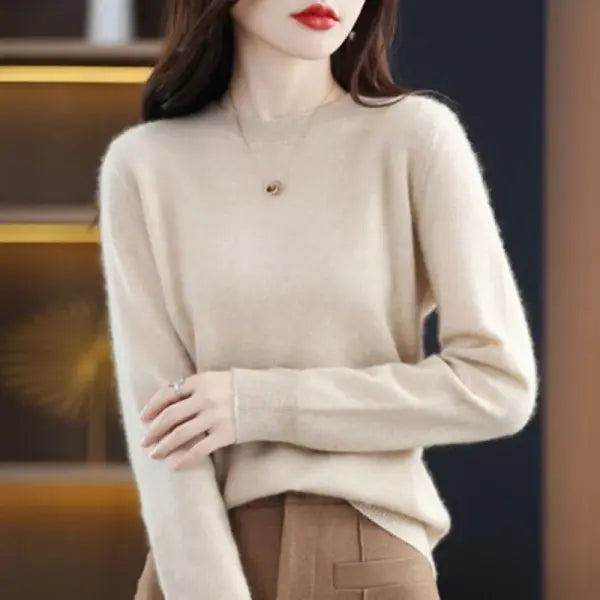 Women’s O-Neck Knit Sweater – Warm Basic Winter Pullover Long Sleeve Casual Solid Jumper - Ivory / L