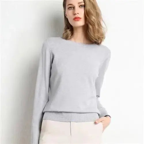 Women’s O-Neck Knit Sweater – Warm Basic Winter Pullover Long Sleeve Casual Solid Jumper - grey / M