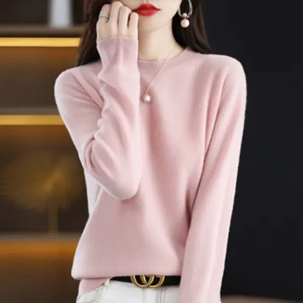 Women’s O-Neck Knit Sweater – Warm Basic Winter Pullover Long Sleeve Casual Solid Jumper - Pink / S