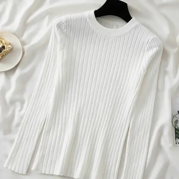 Women’s O-Neck Knit Sweater – Warm Basic Winter Pullover Long Sleeve Casual Solid Jumper - white 1 / S
