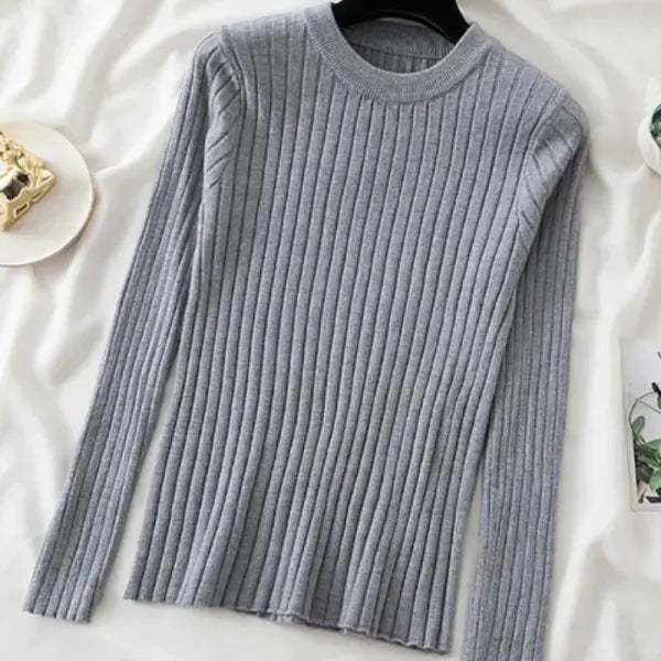 Women’s O-Neck Knit Sweater – Warm Basic Winter Pullover Long Sleeve Casual Solid Jumper - grey 1 / L
