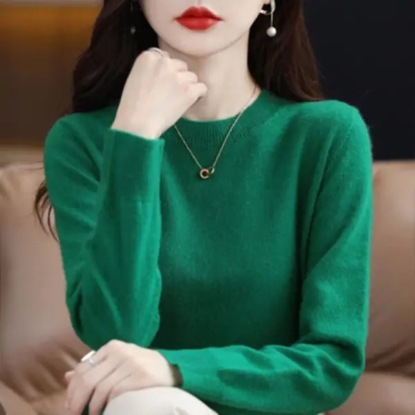 Women’s O-Neck Knit Sweater – Warm Basic Winter Pullover Long Sleeve Casual Solid Jumper - green / S