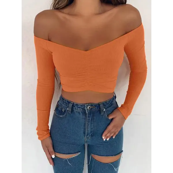 Off Shoulder Long Sleeve Club Fashion Female Knitted T-Shirt