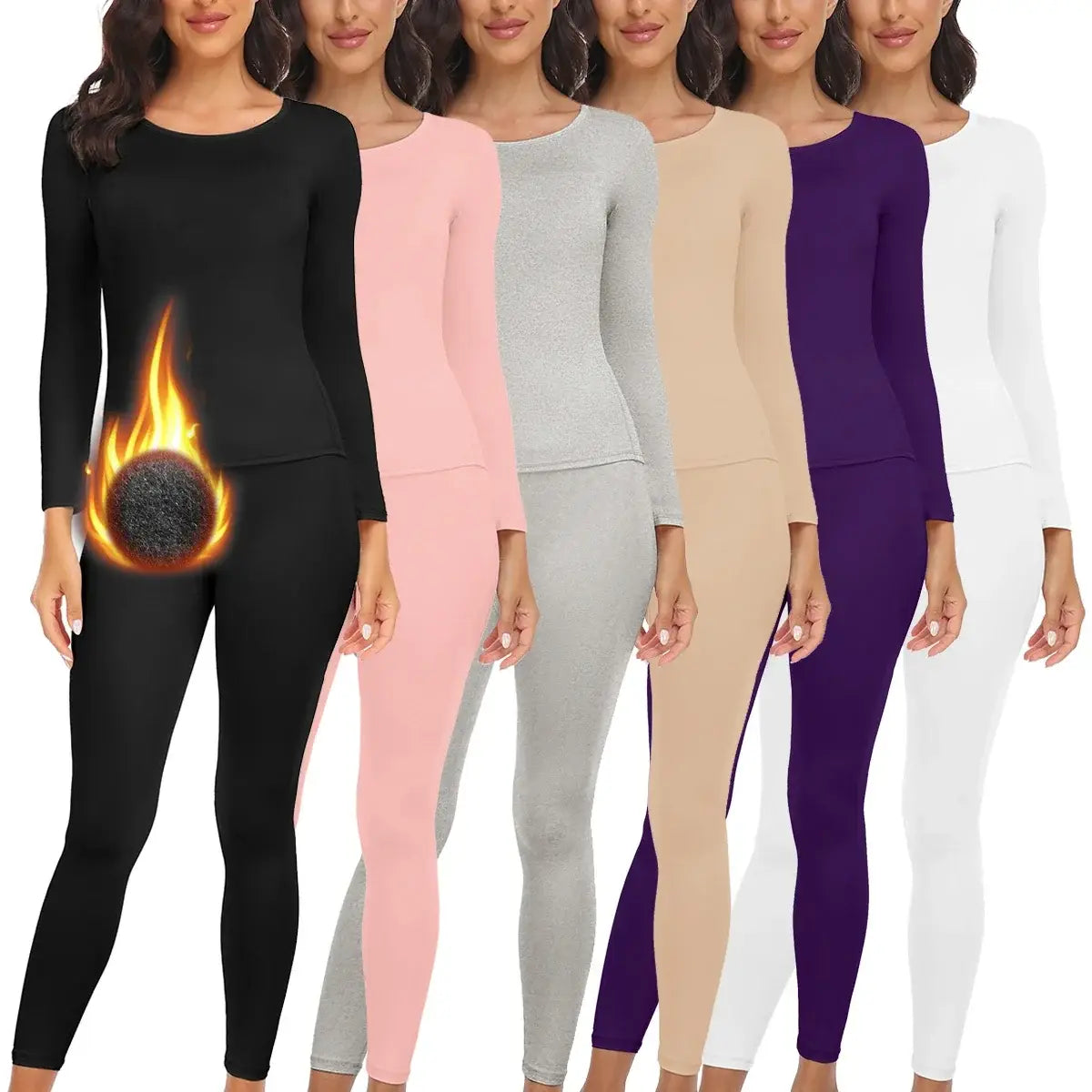 Women Thermal Underwear Set Fleece Lined Keep Warm