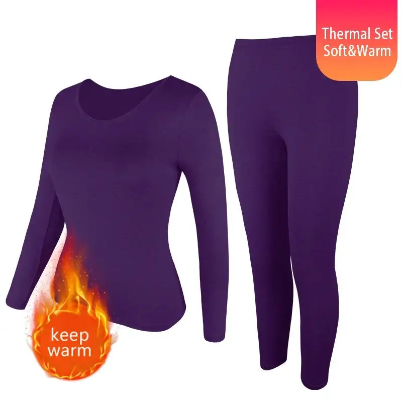 Women Thermal Underwear Set Fleece Lined Keep Warm - PURPLE / S / China Mainland