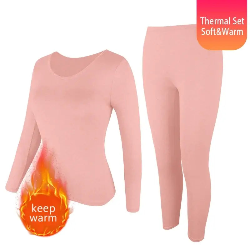 Women Thermal Underwear Set Fleece Lined Keep Warm - pink / L / China Mainland