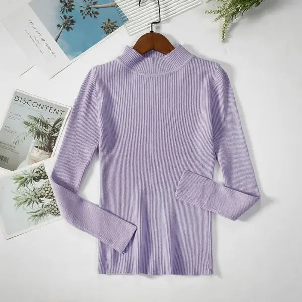 Women’s Turtleneck Knit Sweater – Soft Cashmere Feel Basic Pullover for Autumn & Winter - purple / One Size