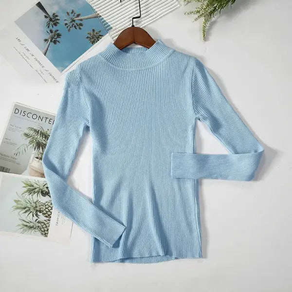 Women’s Turtleneck Knit Sweater – Soft Cashmere Feel Basic Pullover for Autumn & Winter - sky blue / One Size