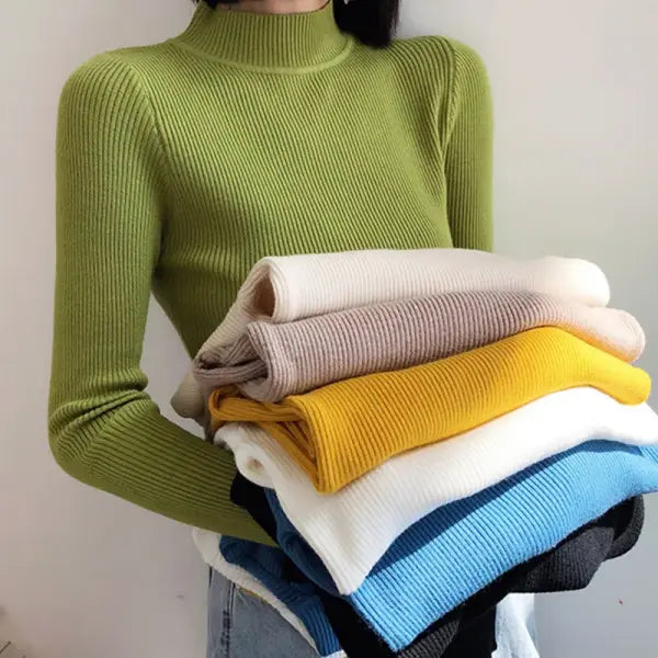 Women’s Turtleneck Knit Sweater – Soft Cashmere Feel Basic Pullover for Autumn & Winter