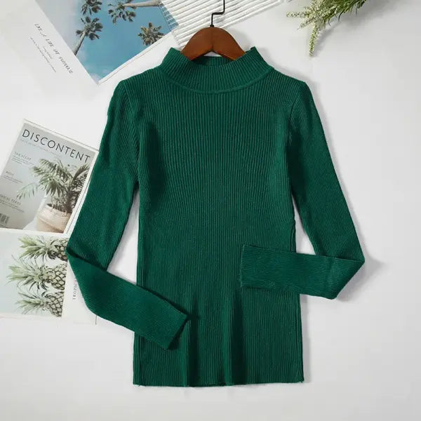 Women’s Turtleneck Knit Sweater – Soft Cashmere Feel Basic Pullover for Autumn & Winter - green / One Size