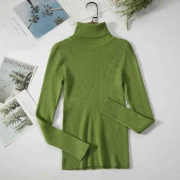 Women’s Turtleneck Knit Sweater – Soft Cashmere Feel Basic Pullover for Autumn & Winter - Fruit green / One Size