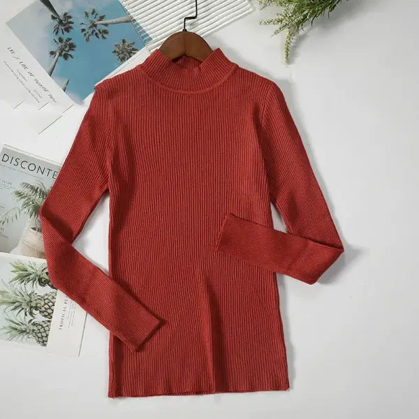 Women’s Turtleneck Knit Sweater – Soft Cashmere Feel Basic Pullover for Autumn & Winter - brick red / One Size