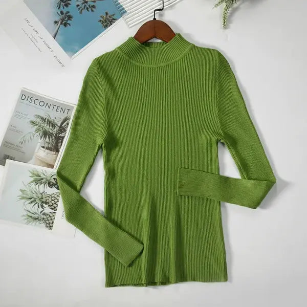 Women’s Turtleneck Knit Sweater – Soft Cashmere Feel Basic Pullover for Autumn & Winter - fruit green / One Size