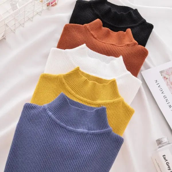 Women’s Turtleneck Knit Sweater – Soft Cashmere Feel Basic Pullover for Autumn & Winter