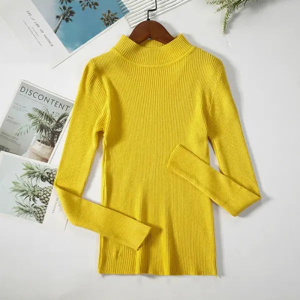 Women’s Turtleneck Knit Sweater – Soft Cashmere Feel Basic Pullover for Autumn & Winter - yellow / One Size