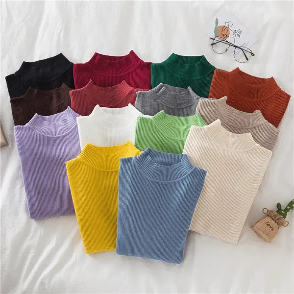 Women’s Turtleneck Knit Sweater – Soft Cashmere Feel Basic Pullover for Autumn & Winter