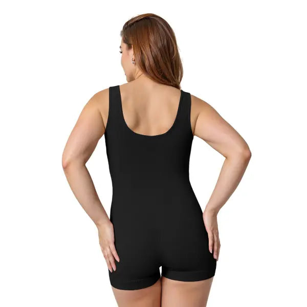Women Waist Trainer Bodysuit Black – Tummy Control Slimming Shapewear - None