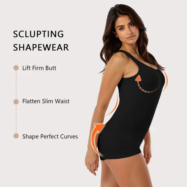 Women Waist Trainer Bodysuit Black – Tummy Control Slimming Shapewear - None