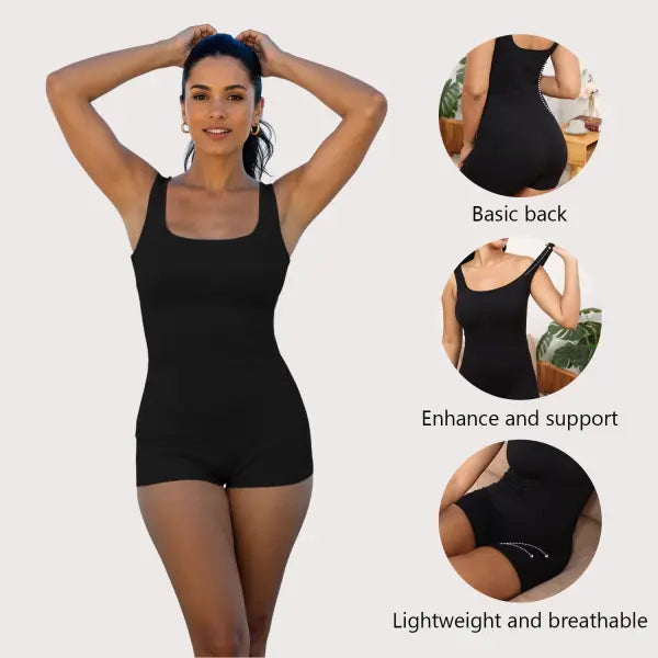 Women Waist Trainer Bodysuit Black – Tummy Control Slimming Shapewear - None