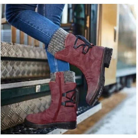 Women Winter Boots Mid-Calf Snow Boots - Red wine / 35size