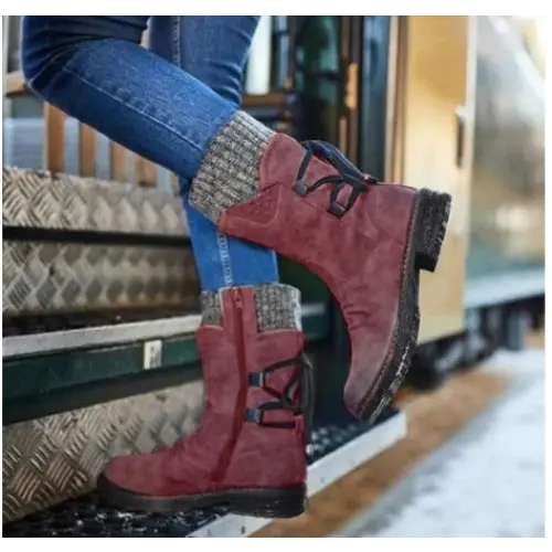 Women Winter Boots Mid-Calf Snow Boots - Red wine / 35size - Hair Remover