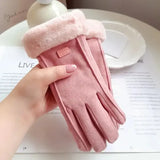 Women’s Winter Plush Gloves – Warm Suede Touchscreen Driving Mittens for Outdoor Sports - pink