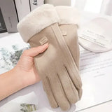 Women’s Winter Plush Gloves – Warm Suede Touchscreen Driving Mittens for Outdoor Sports - khaki