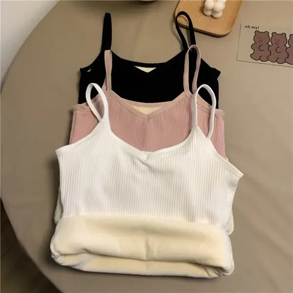 Women Winter Warm Underwear Solid Color Thermal Casual Nightwear Sexy Elasticity Female Thin Velvet T-shirt Sleeveless