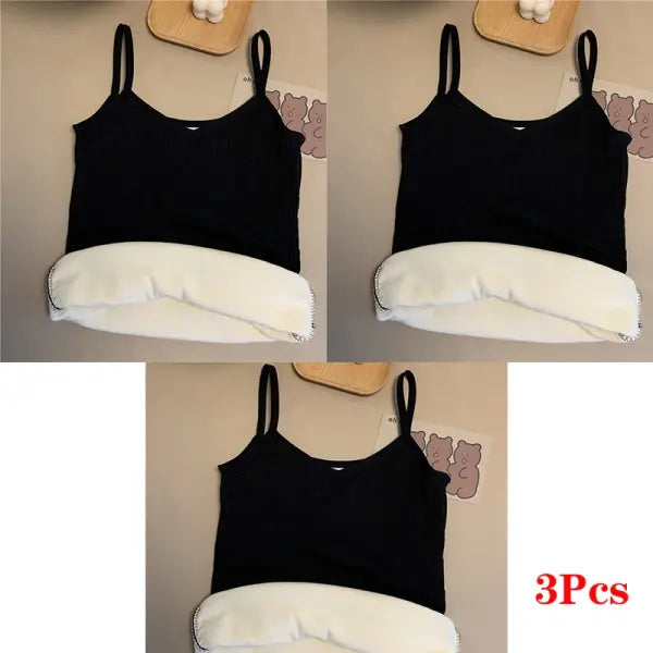 Women Winter Warm Underwear Solid Color Thermal Casual Nightwear Sexy Elasticity Female Thin Velvet T-shirt Sleeveless