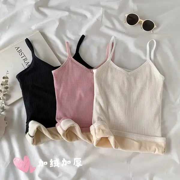 Women Winter Warm Underwear Solid Color Thermal Casual Nightwear Sexy Elasticity Female Thin Velvet T-shirt Sleeveless