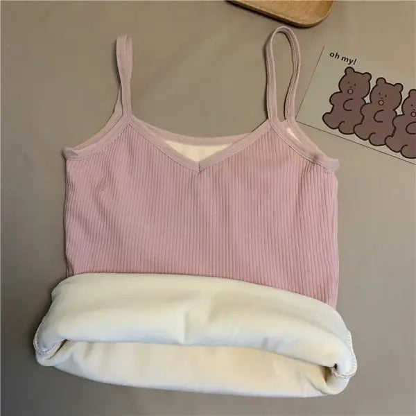 Women Winter Warm Underwear Solid Color Thermal Casual Nightwear Sexy Elasticity Female Thin Velvet T-shirt Sleeveless