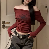 Women Y2K Gothic Fairy Tale Pattern Off Shoulder Grunge Top