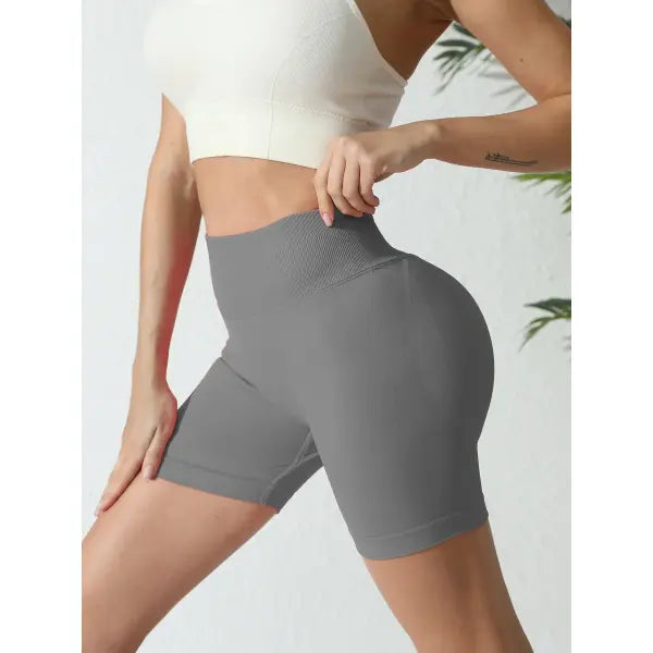Women Yoga High Waisted 5 Inch Shorts Solid Color Elastic Fitness Tights - dark gray / S