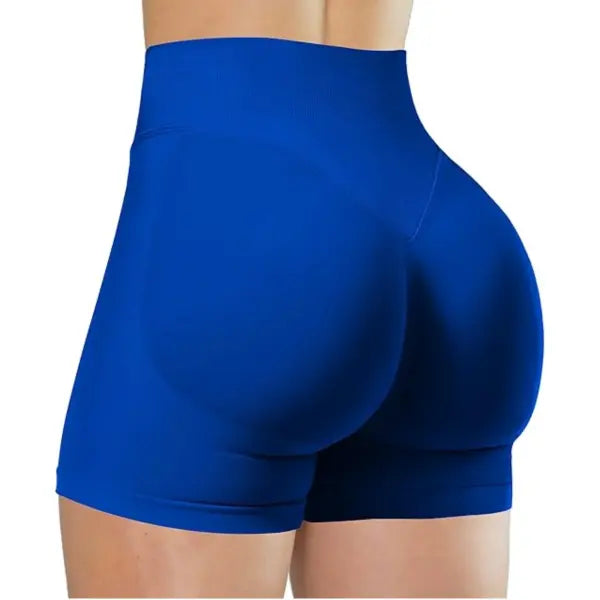 Women Yoga High Waisted 5 Inch Shorts Solid Color Elastic Fitness Tights - Deep Blue / S