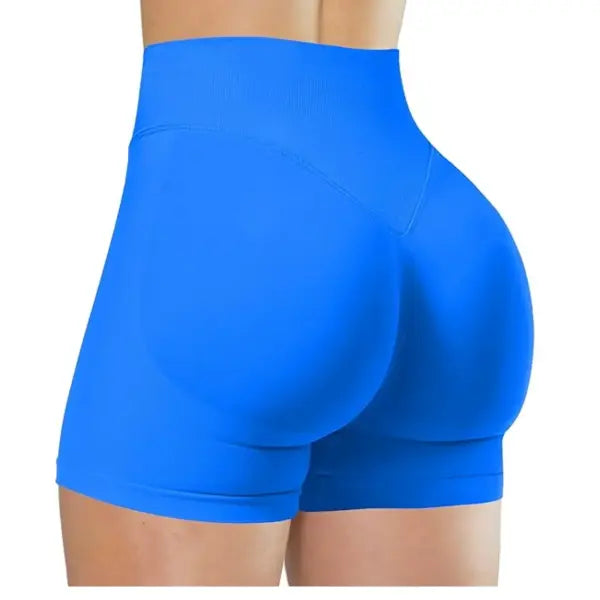 Women Yoga High Waisted 5 Inch Shorts Solid Color Elastic Fitness Tights - Blue / S