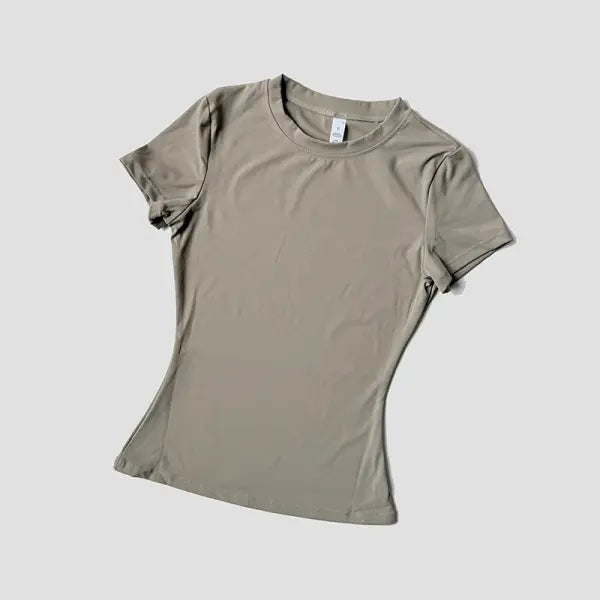 Women’s Seamless Yoga Sport T-Shirt: Short Sleeve Fitness Gym Top & Running Activewear - Gray / L