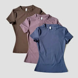 Women’s Seamless Yoga Sport T-Shirt: Short Sleeve Fitness Gym Top & Running Activewear