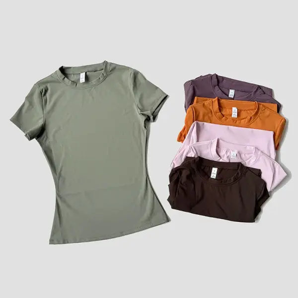 Women’s Seamless Yoga Sport T-Shirt: Short Sleeve Fitness Gym Top & Running Activewear
