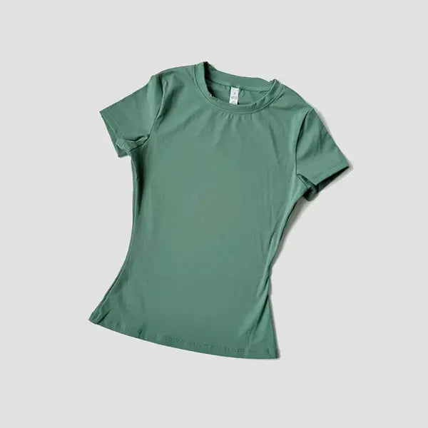 Women’s Seamless Yoga Sport T-Shirt: Short Sleeve Fitness Gym Top & Running Activewear - Green / L