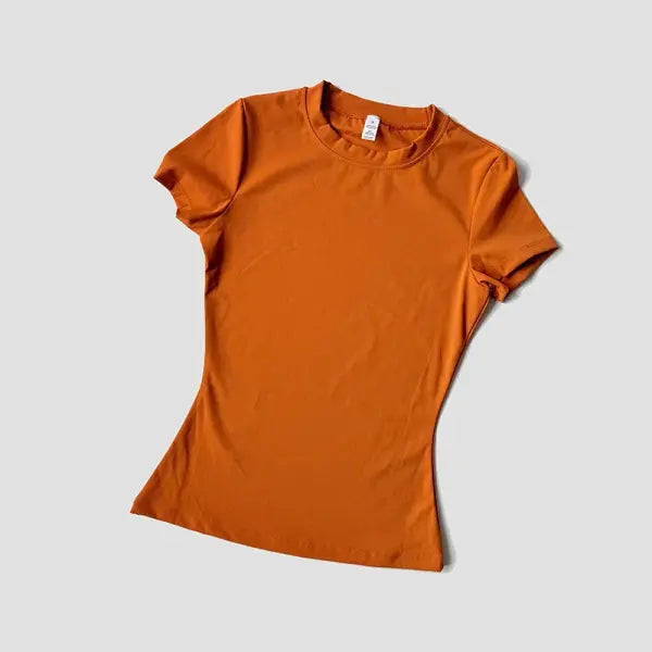 Women’s Seamless Yoga Sport T-Shirt: Short Sleeve Fitness Gym Top & Running Activewear - Orange / L