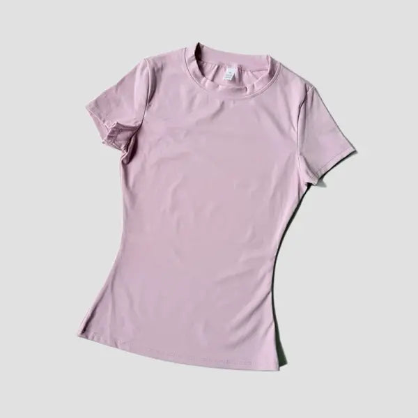 Women’s Seamless Yoga Sport T-Shirt: Short Sleeve Fitness Gym Top & Running Activewear - Pink / L